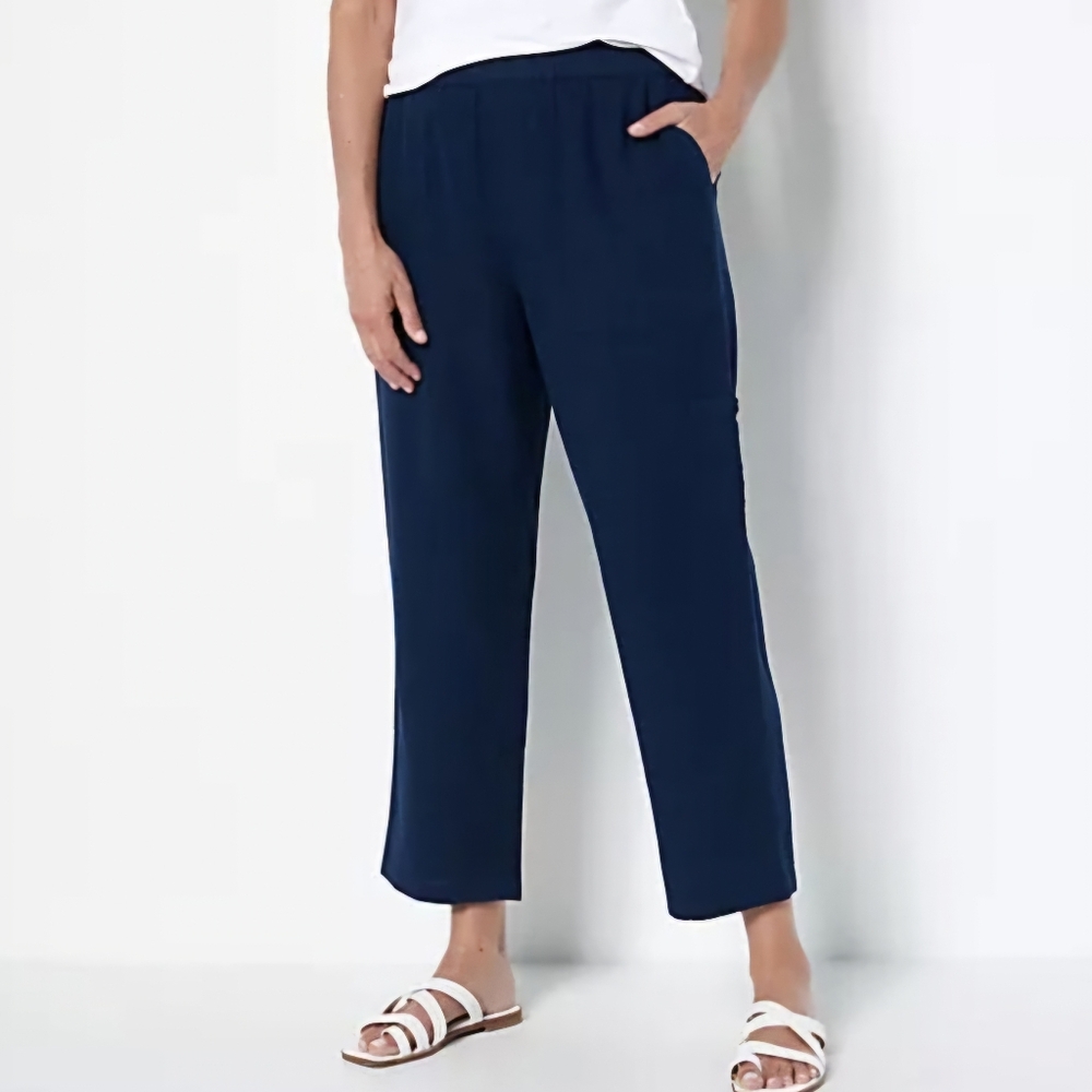 Susan Graver Pure Easy Linen Utility Crop Pant Women 2XT Coastal Lagenlook Comfy